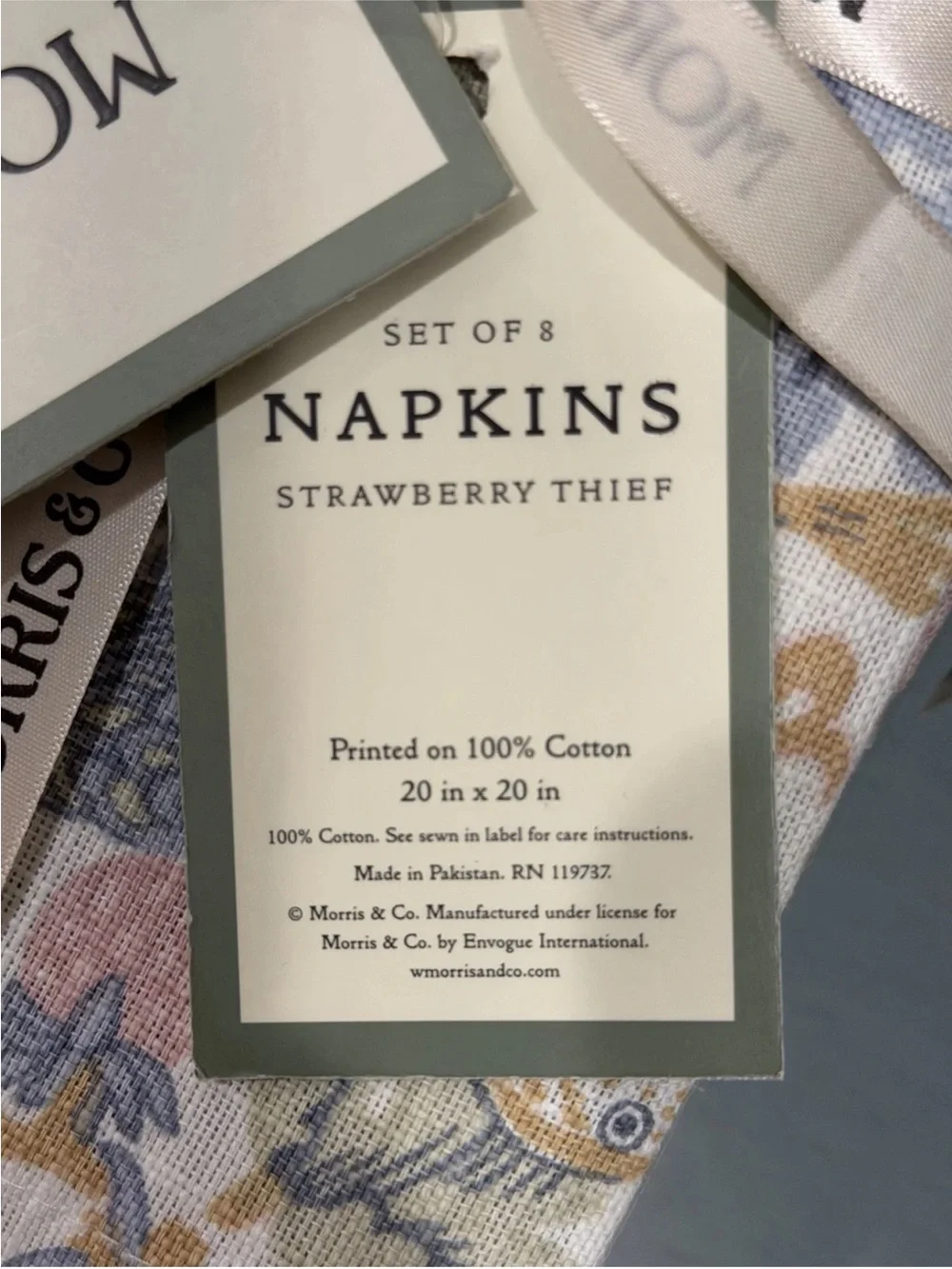 NEW William Morris & Co. Strawberry Thief Bird Floral Napkins 20